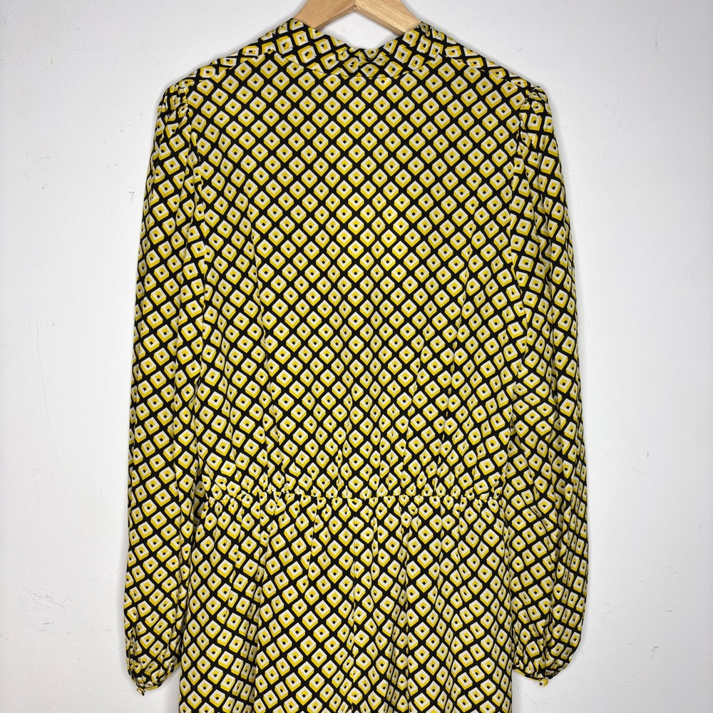 Diane von Furstenberg Silk Yellow Black Geometric Print‎ Long Sleeve Romper Sz L - Picture 9 of 11